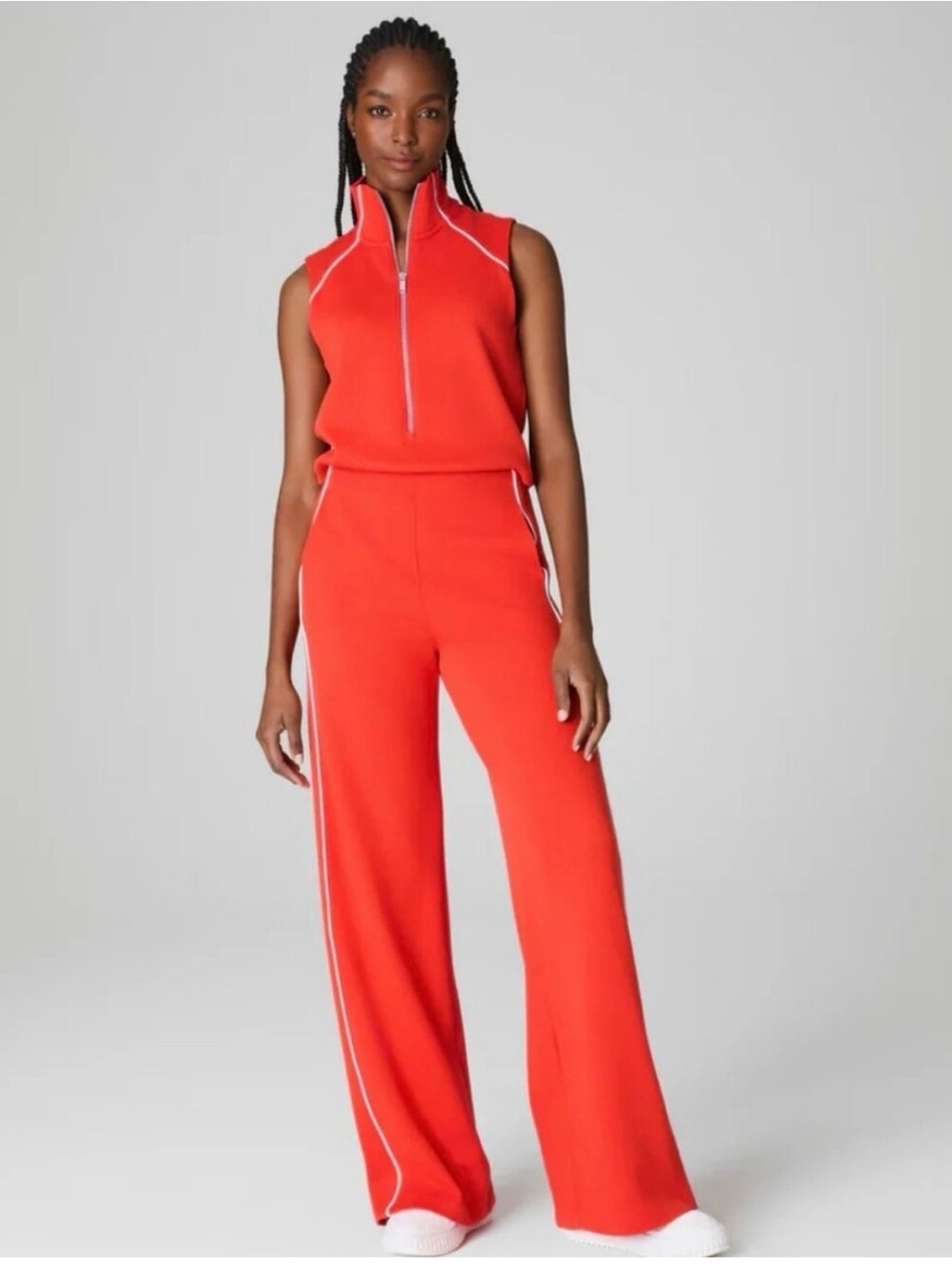 SPANX Airpique Mockneck Jumpsuit In Poppy Red Color Size M